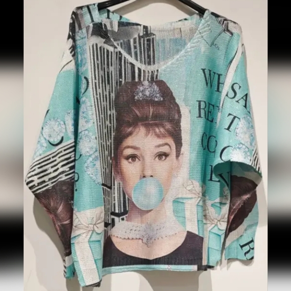 Loowie Sweaters - #808 Blue Bubble Gum V-Neck Knit Printed Sweater